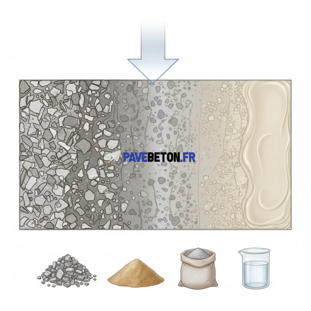 Comment comprendre la variation de densité du béton et de ses composants?