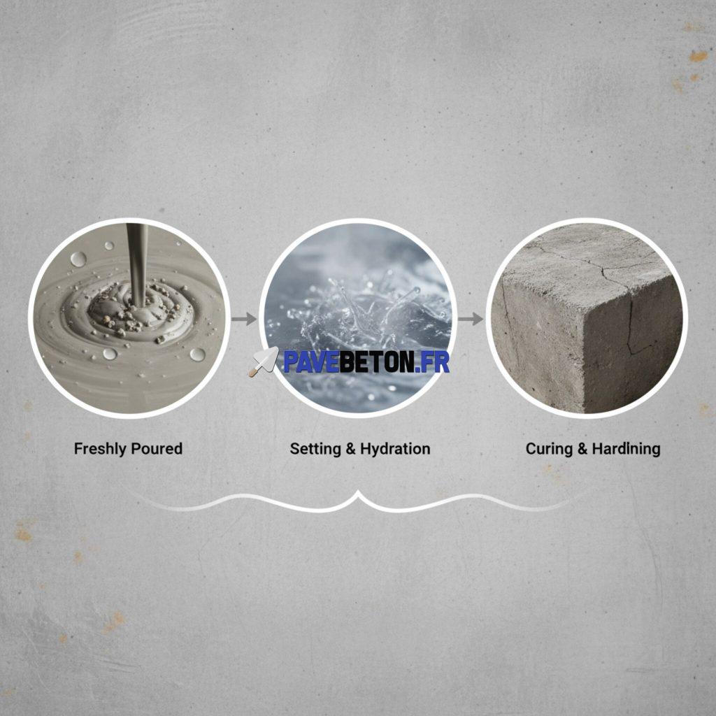 Quelles sont les phases de durcissement du béton?