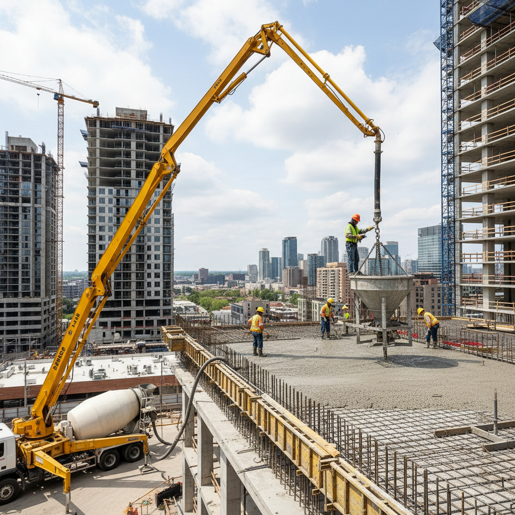 Quels sont les équipements nécessaires pour une coulée de béton en hauteur?