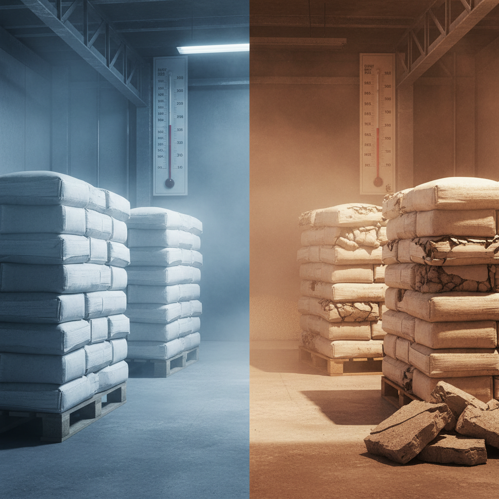 Quels sont les effets de la température de stockage sur la qualité du ciment?